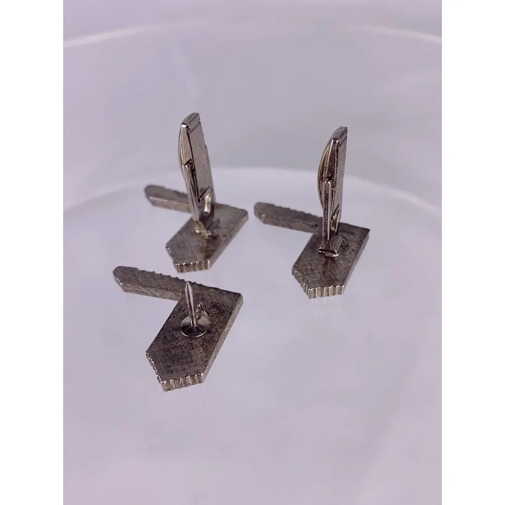 Architecture Office Building Silver Tone Cufflinks & Tie Pin Tower Vintage K1